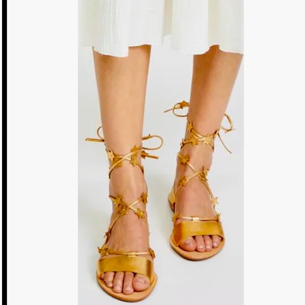 Loeffler Randall Starla size 6. Never worn. Narrow fit.  Lace up gold leather.
